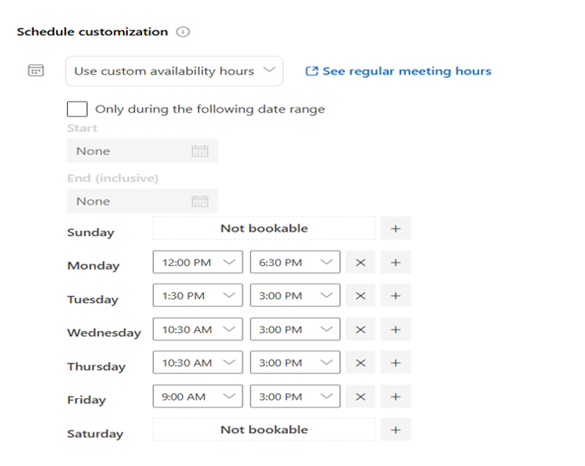 Screenshot of Bookings Scheduling Customization